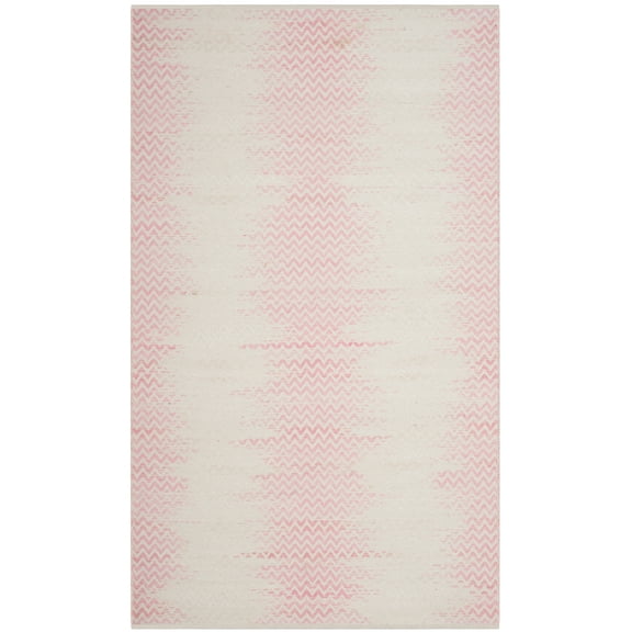 SAFAVIEH Cotton Kilim Kilim Chevron Cotton Area Rug, Light Pink/Ivory, 5' x 8'