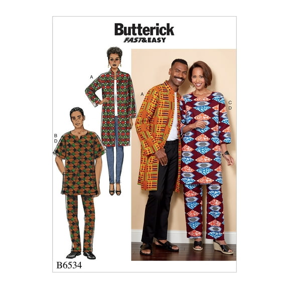 Butterick Pattern Misses'/Men's Coat, Tunic and Pants-SML-MED-LRG