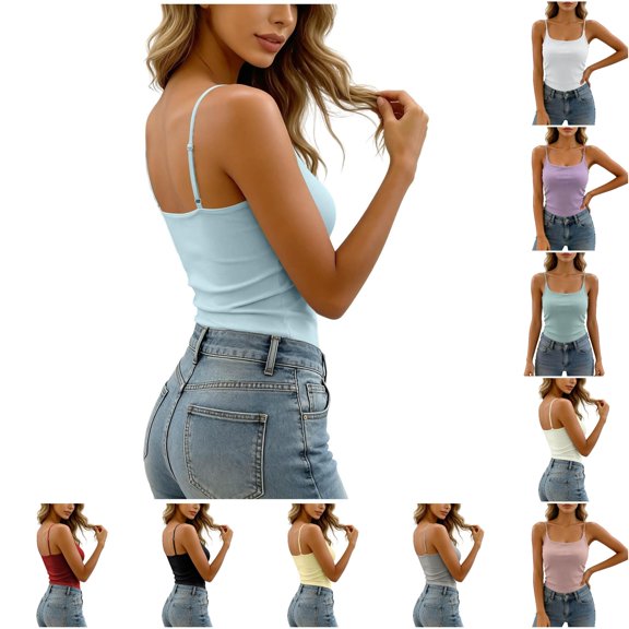 xfsWaSs Womens Tank Tops with Built In Bras Camisole Adjustable Spaghetti Strap Tank Top Soft Basic Undershirts Camis Layering Shirts