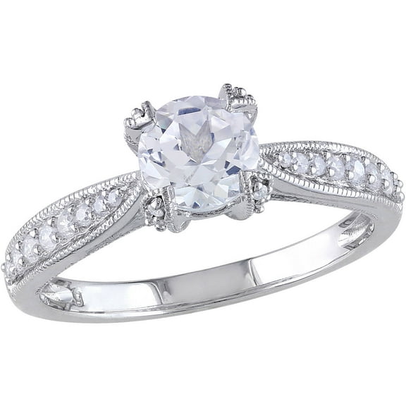 Everly Women's Diamond and Created Sapphire Sterling Silver Engagement Ring