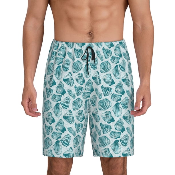 Balery Teal turquoise shell Pantalones cortos de pijama de punto de algodón para hombre con cinturilla y bolsillos-3X-Large