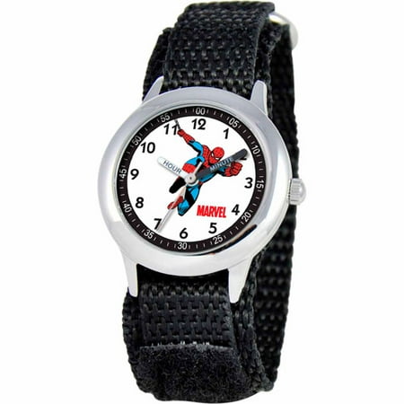 Marvel Spider-Man Boys' Stainless Steel Watch, Black Strap