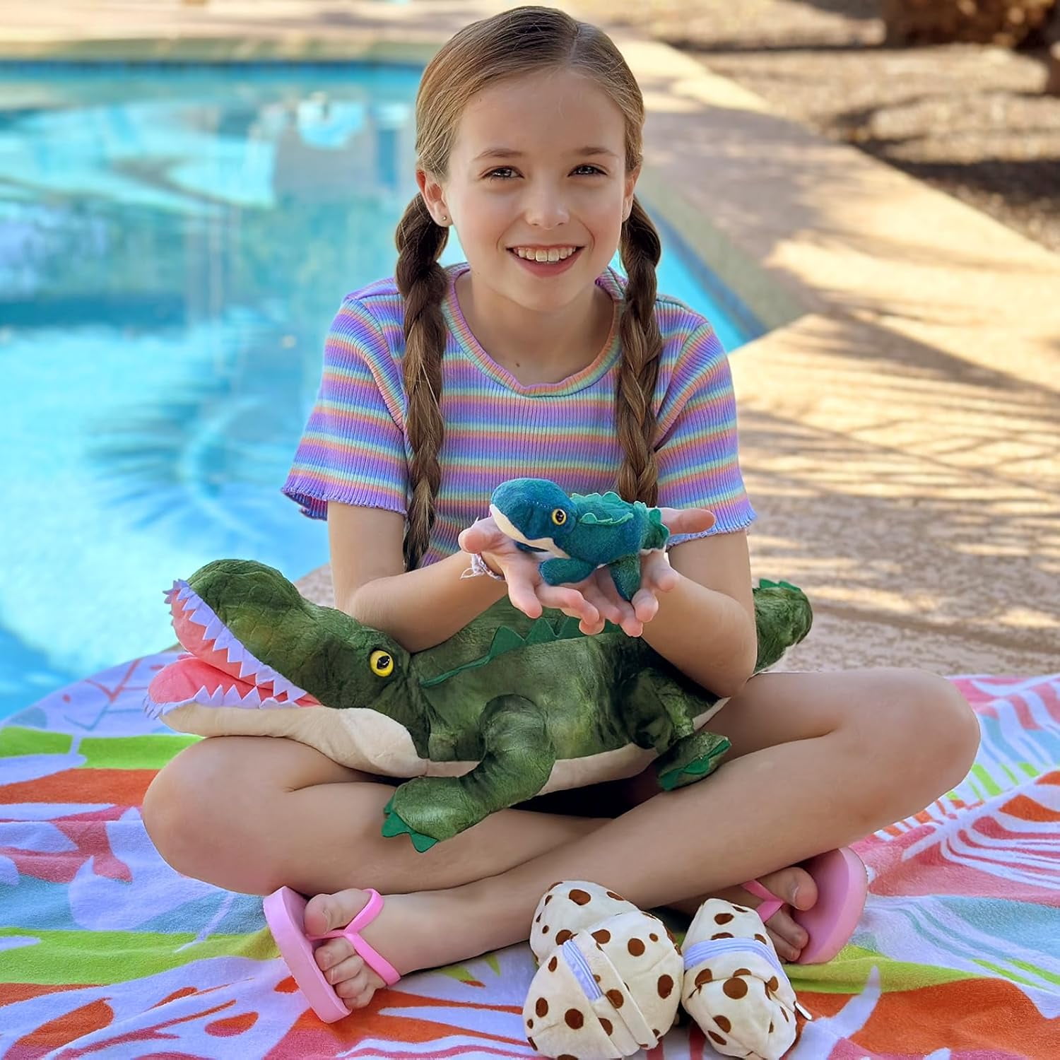 MorisMos 24" Interactive Crocodile Family Plush Toy Set, Alligator Stuffed Animal Mommy with 3 Babies and 3 Eggs