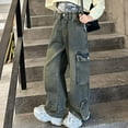 thumbnail image 4 of Sopiago Girl Jeans Y2K Baggy Cargo Jeans for Girls Trousers Pants Wide Leg Pants with Multi Pockets Dark Gray,9-10 Years, 4 of 7
