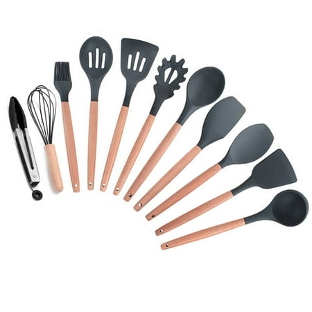 

Kitchen Silicone Cooking Utensils 12Pcs Cooking Utensil Set Easy to Hang Wooden Handable Handle Cooking Utensils for Nonstick Cookware Kitchen Gadgets and Spatula Set
