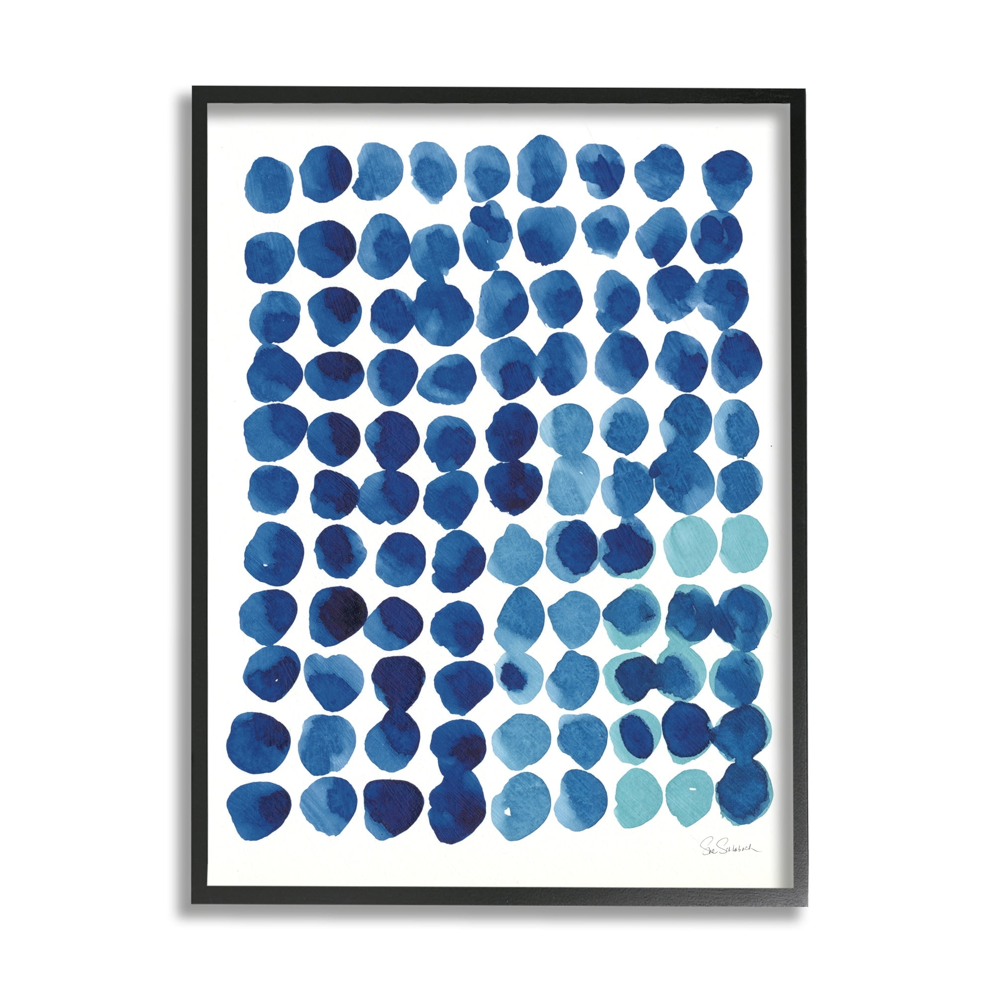 Stupell Industries Blue Polka Dot Pattern Circle Shape Grid Watercolor, 16 x 20, Design by Sue Schlabach