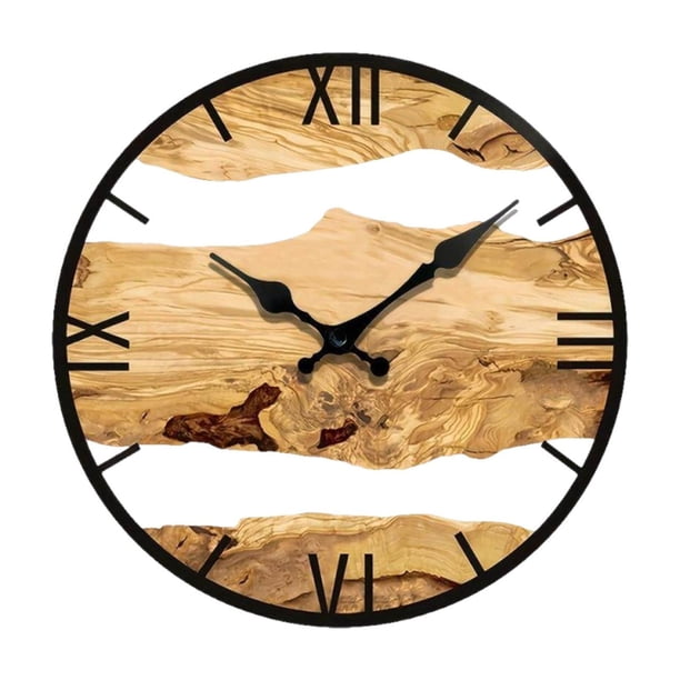 Reloj de pared de madera de 30 cm, hueco, rústico, artístico, colgante, reloj de pared, reloj de pared Color de la madera
