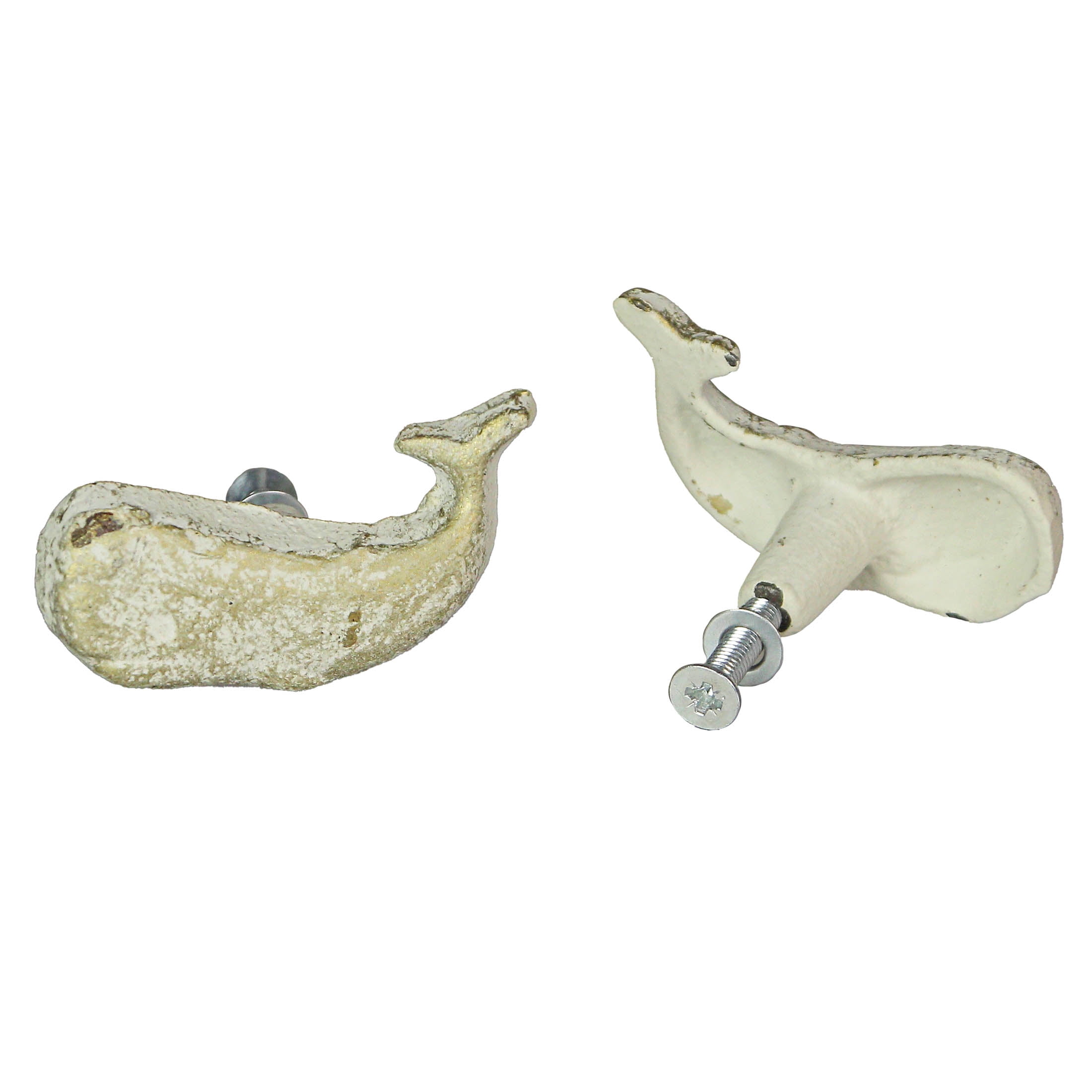 Zeckos White Cast Iron Whale Nautical Cabinet Drawer Pull Set of 6