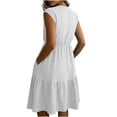 thumbnail image 3 of qolati Women Summer Dresses Crew Neck Cap Sleeve Midi Dresses Casual Ruffle Tiered Smocked Elastic Waist Flowy Sundress Beach Vacation Clothes with Pockets White XXL, 3 of 8