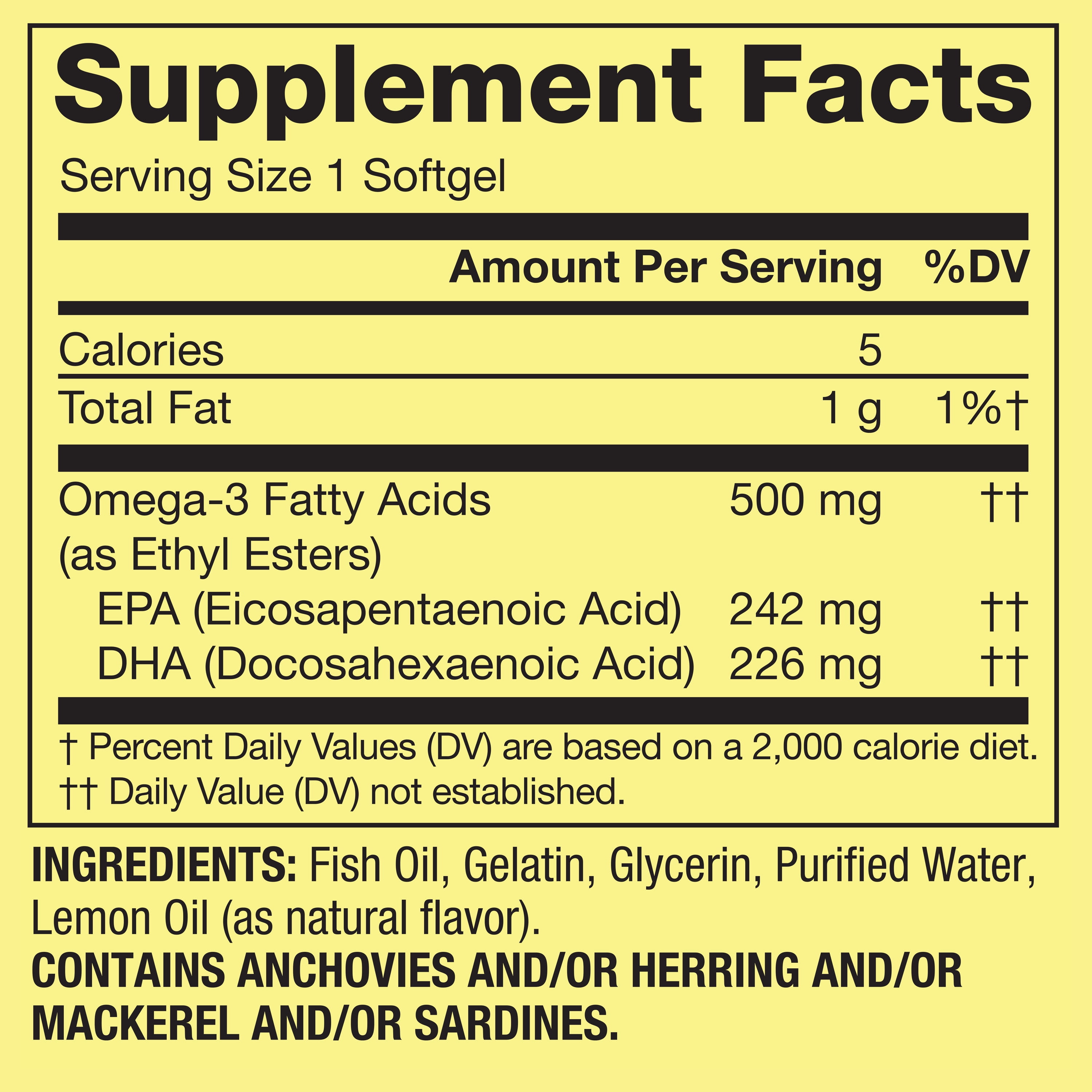 Spring Valley Omega-3 Fish Oil† Softgels, 500 mg, 60 Count