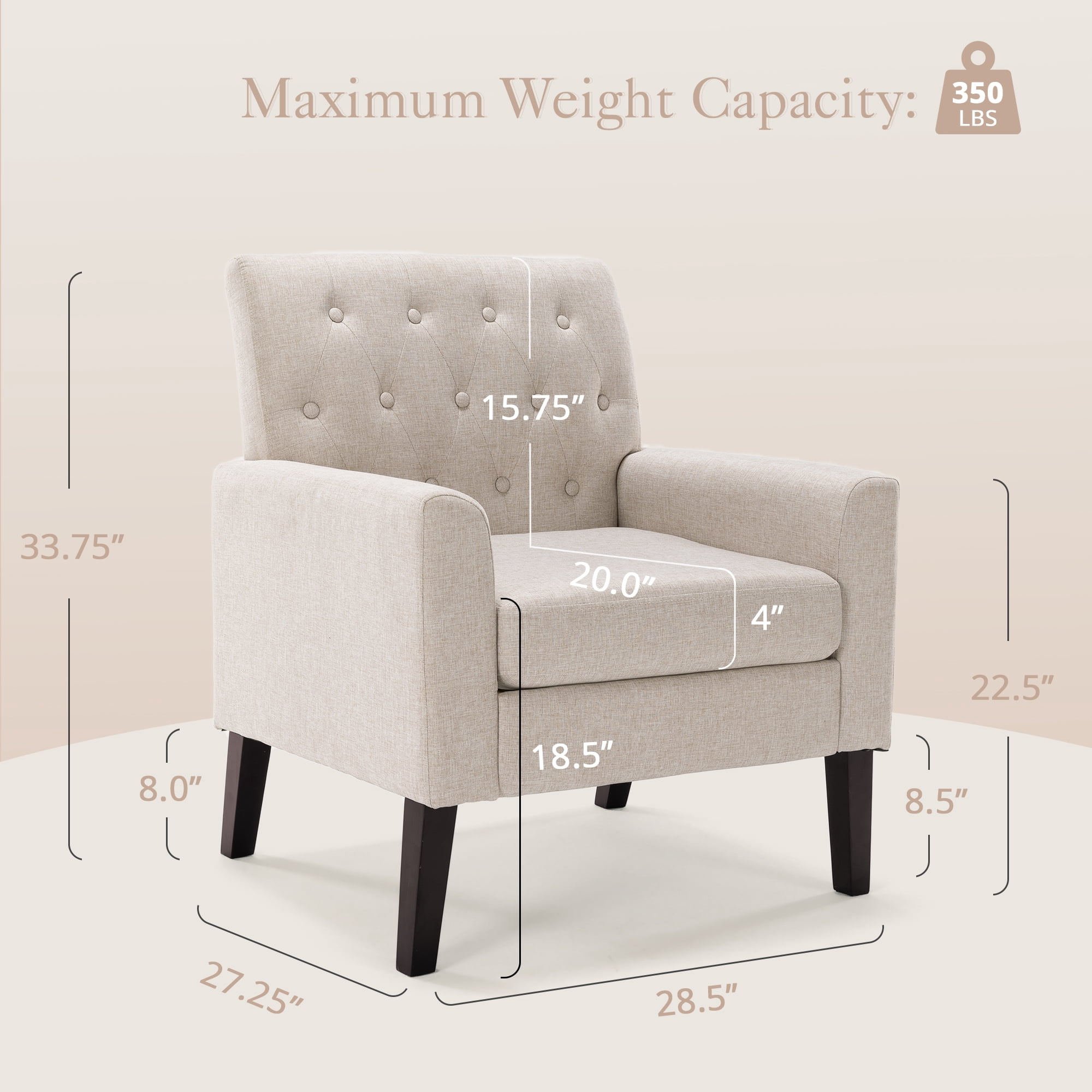 Dycanpo 18.5"H Linen Accent Chairs Armchairs Set of 2, Upholstered for Home Bedroom, Linen Color