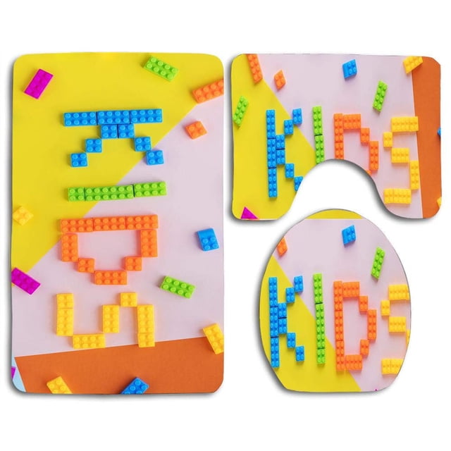 ABPHQTO Niños Juego de alfombras de baño de 3 piezas Alfombra de baño Alfombra de contorno y tapa de inodoro