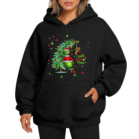Cute Christmas Sweatshirt Funny Christmas Tree Graphic Hoodie Black XXL