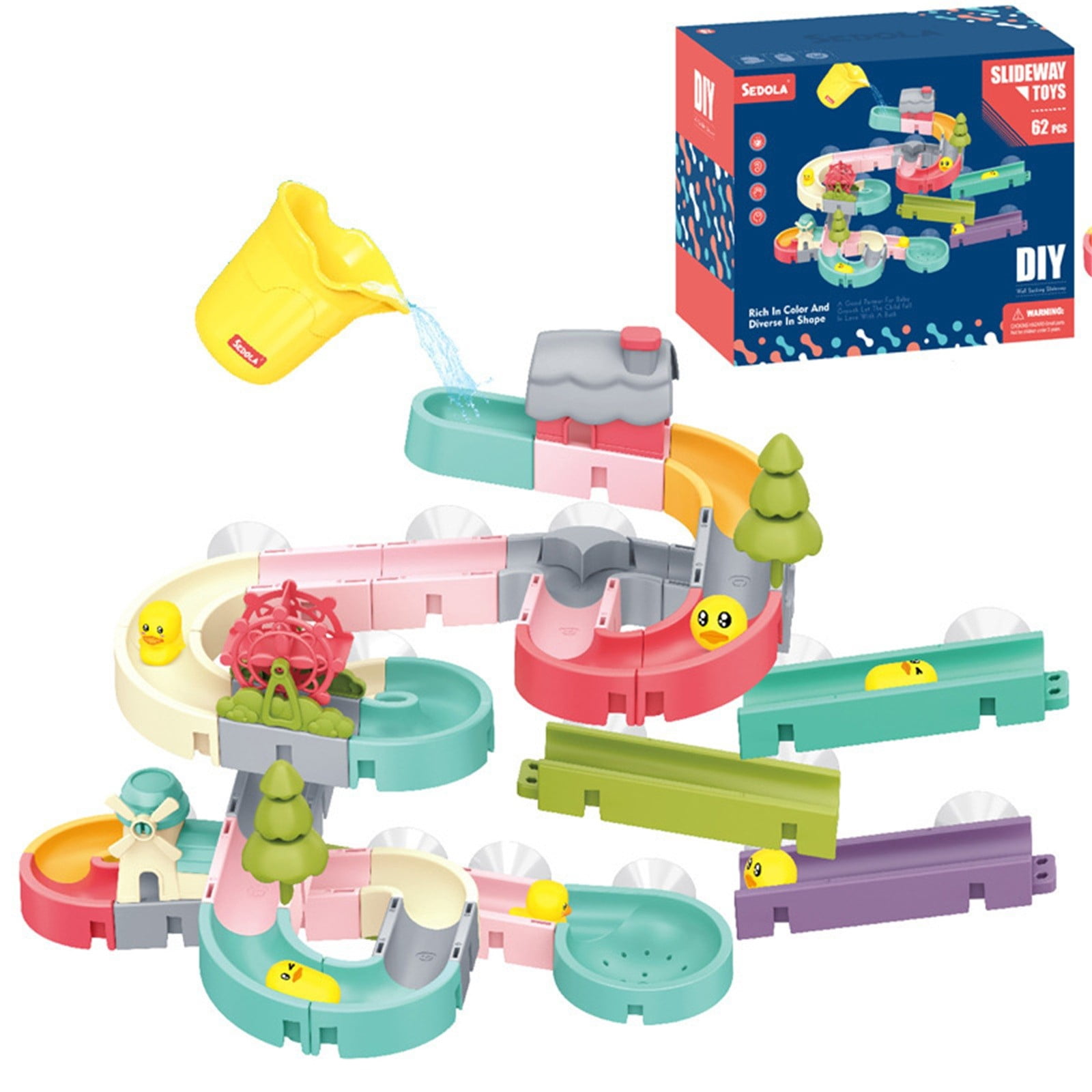 86Pcs Assembly Track Slide With Rolling Balls Kids Bathroom Toy, Toddlers Shower Time Distraction Interactive Water Table Play Routine, Non Toxic BPA Free Smooth Suction Wall Mount Games For Babies