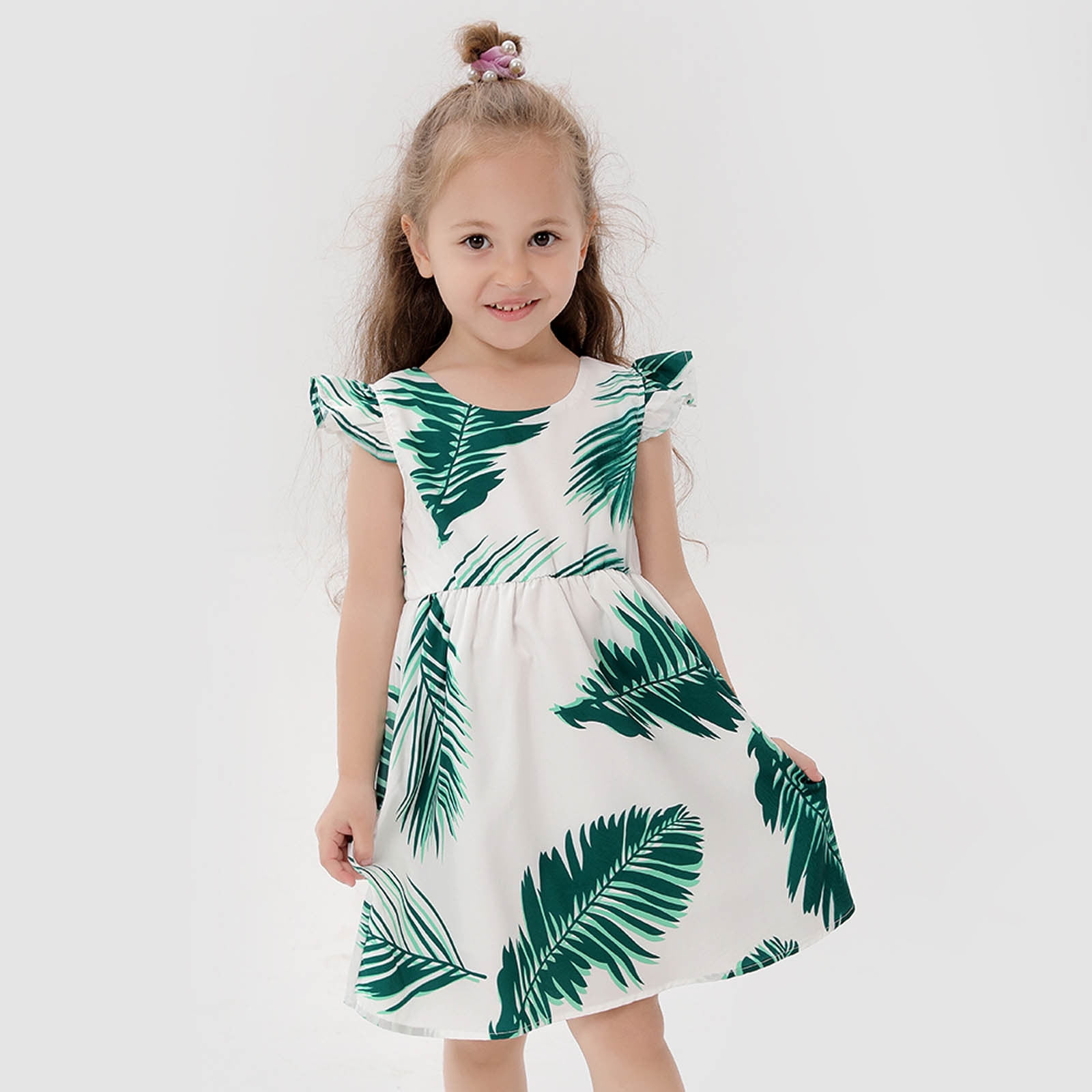 women,Christmas pajamas for family matching outfits,son daughter Summer Fashion Leaf Print Fly Sleeve Dress Mother-daughter Suit - Walmart.com