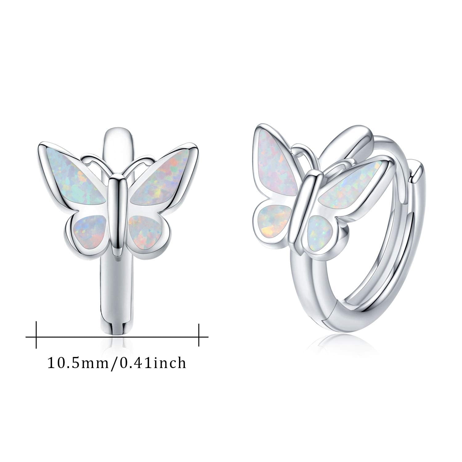 Coachuhhar Sterling Silver Butterfly Earrings Hypoallergenic Opal Butterfly Hoop Earrings Small Huggie Cartilage Hoop Earrings Butterfly Jewelry Gift for Women