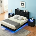 thumbnail image 2 of Ataucjin Full Size Floating Bed Frame With LED Lights Modern Upholstered Platform Queen Bed Frame With Wingback Storage Headboard Wood Slats Support No Box Spring Needed Easy to Assemble, 2 of 8