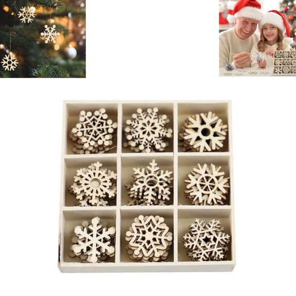 72Pcs Wooden Snowflake Ornaments, Unfinished Wood Snowflake Pendants, Christmas Tree Hanging Decorations for Holiday DIY Craft Projects