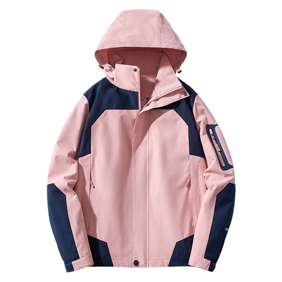 UAMVSH Womens Waterproof Jackets Plus Size Outdoor Walking Travel Active Hooded Raincoats Loose Fit Windbreaker Water Resistant Hoodie(X-Large,Watermelon Red 1)