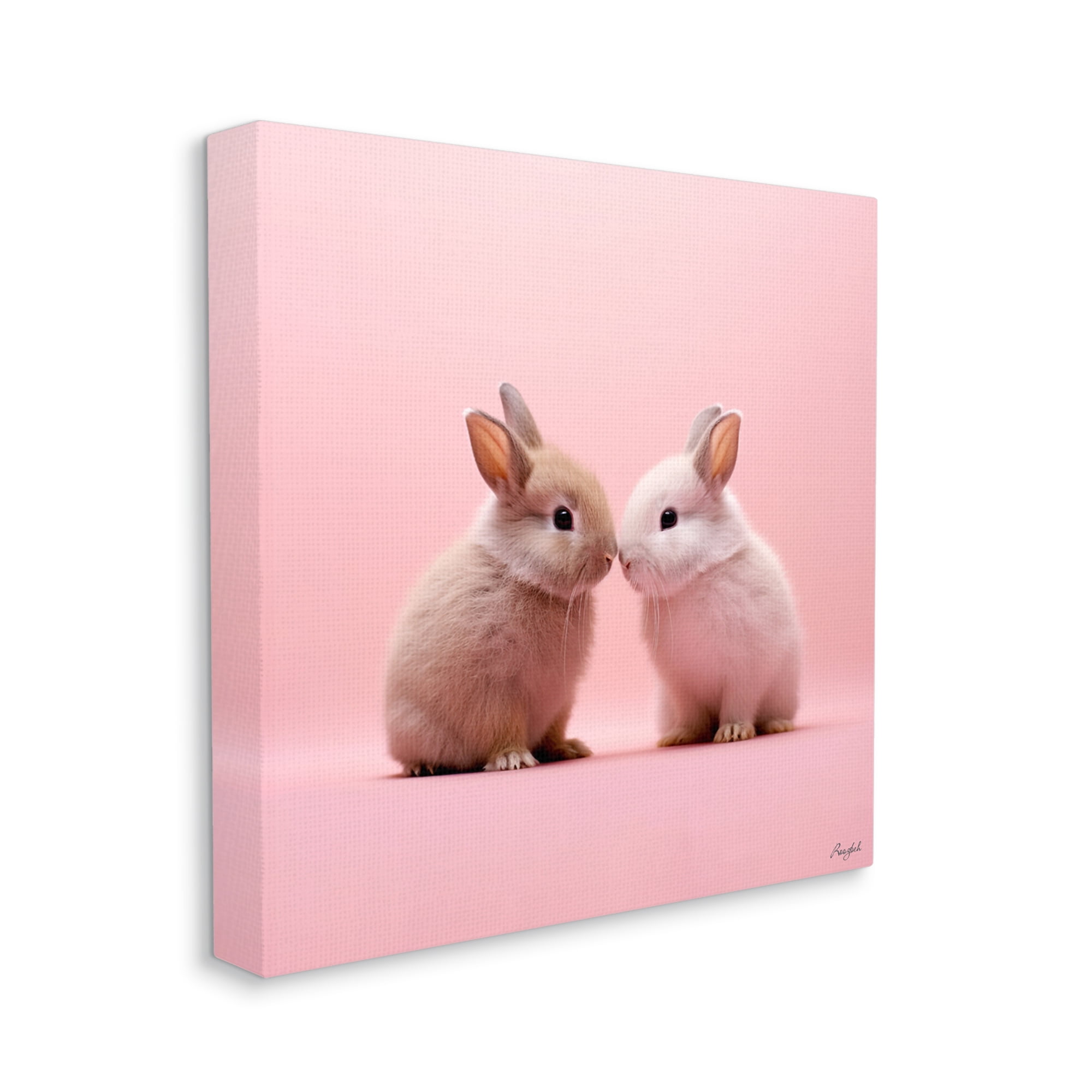 Stupell Industries Baby Bunnies on Pink Animals & Insects Painting Gallery Wrapped Canvas Art Print Wall Art, 36 x 36