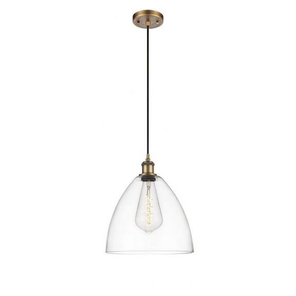 516-1P-WPC-GBD-124 Innovations Lighting Ballston Bristol Glass 1 Light 12" Cord Hung Mini Pendant Clear/Brushed Brass