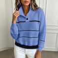 thumbnail image 4 of Vynhevius Women's Henley Sweater Striped Colorblock Waffle Knit Long Sleeve Loose Fit Fall Casual Pullover Knit Tops, 4 of 8