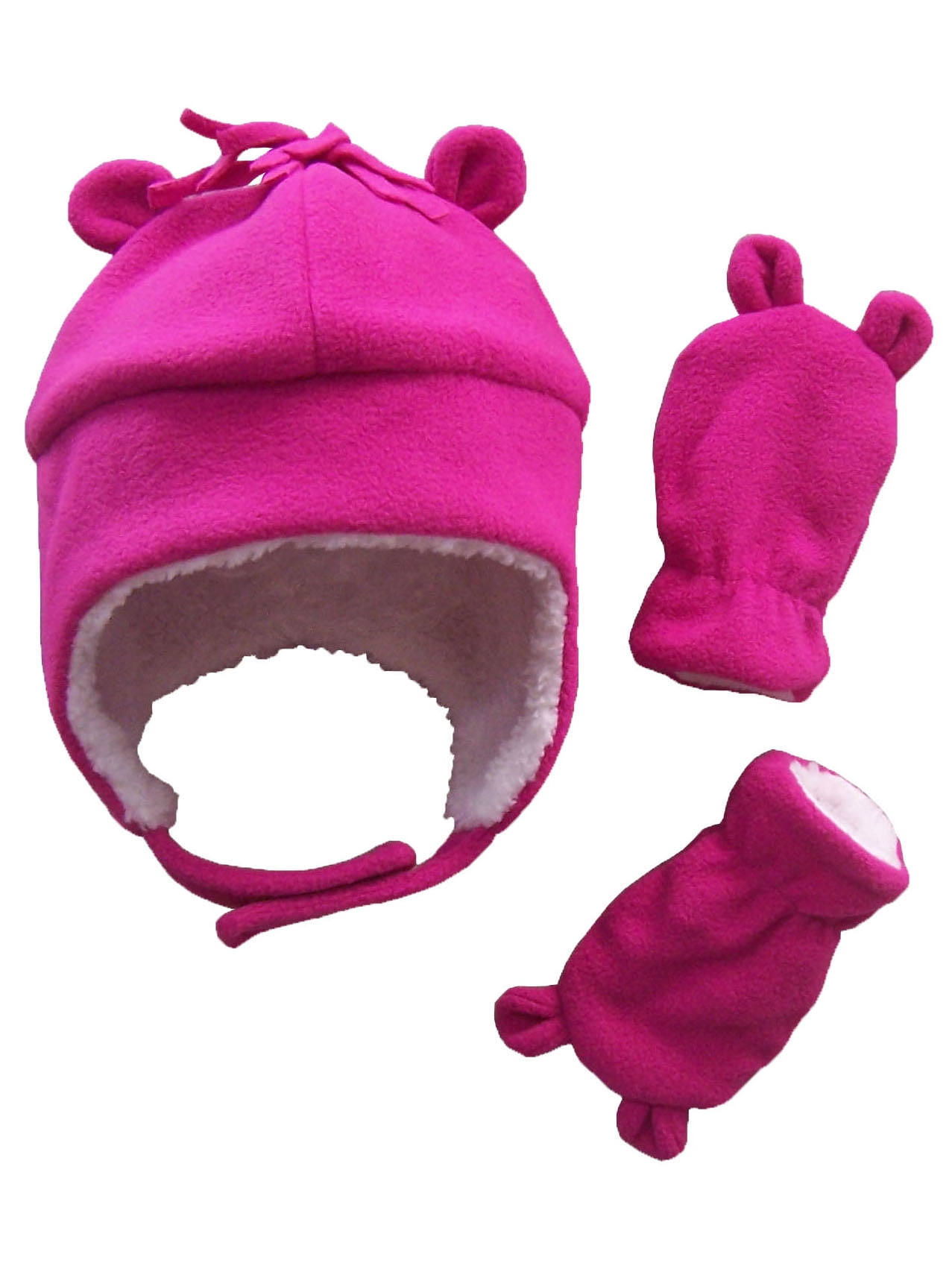 NIce Caps Little Girls and Baby Sherpa Lined Micro Fleece Velboa 3PC Set 