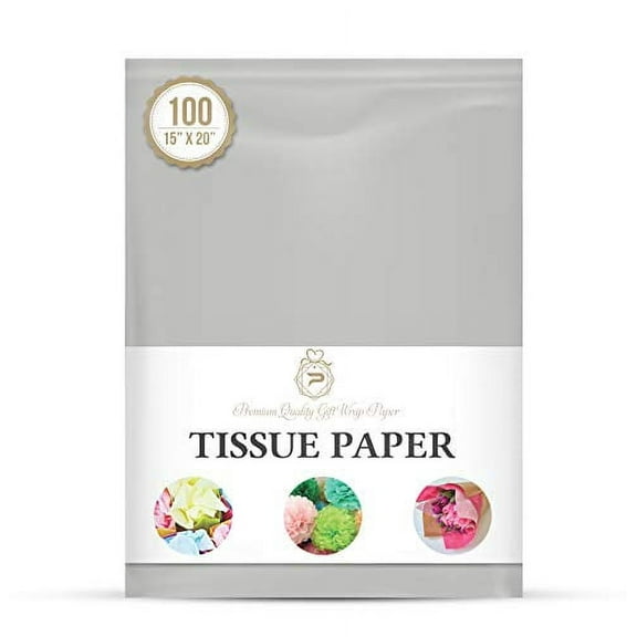 100 Sheets Grey Premium Gift Wrapping Tissue Paper for Packaging, Floral, Birthday, Christmas, Halloween, DIY Crafts and More 15" X 20"