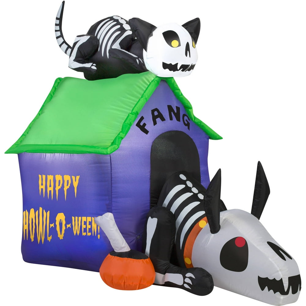 Gemmy Airblown Inflatable 3.5' X 4.5' Skeleton Dog and Cat Halloween