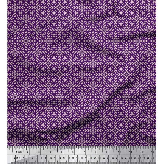 Soimoi Purple Velvet Fabric Arrow & Diamond Geometric Print Sewing Fabric Yard 58 Inch Wide