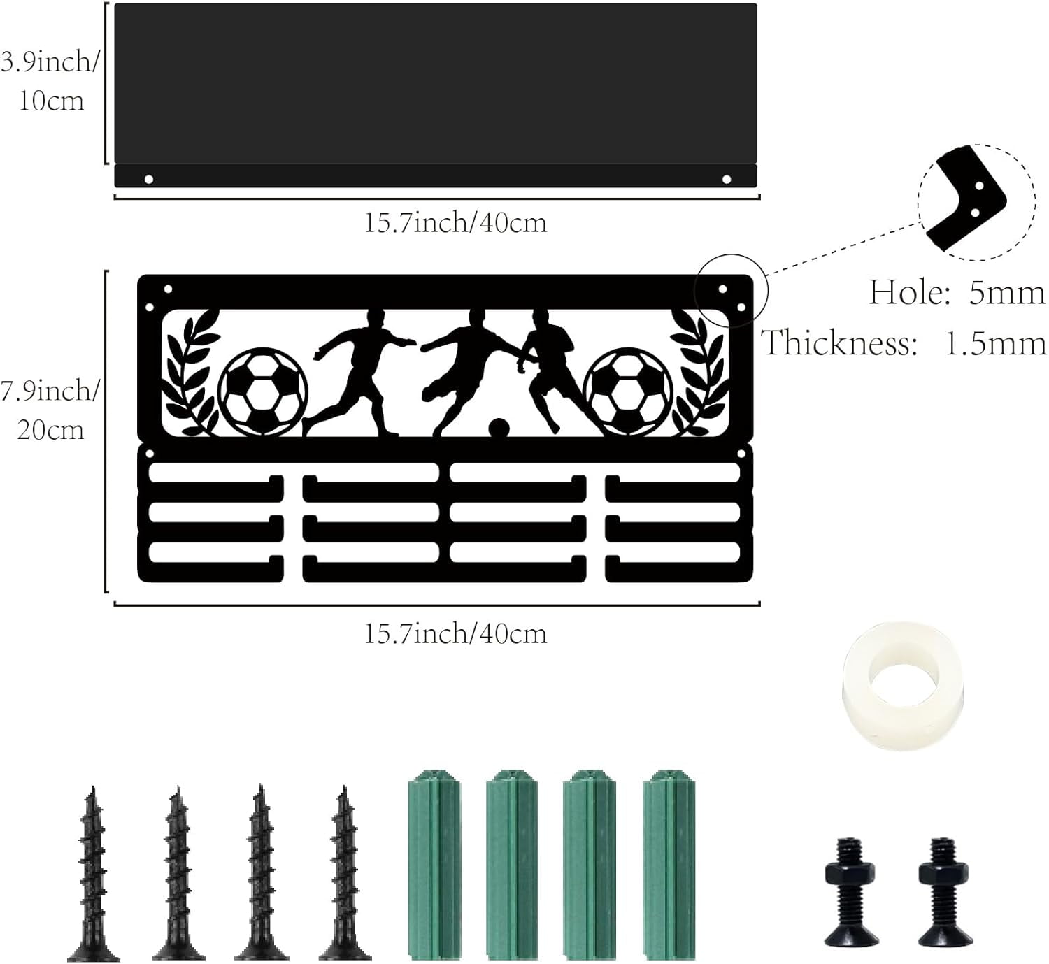 Football Medal Holder Display Trophy Shelf Soccer Metal Awards Rack with 12 Hooks Shelf Organizer Wall Mounted Decor