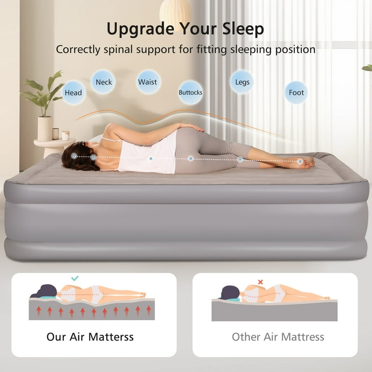 KINGJERRY Queen Air Mattress With Built In Pump 18 Comfort Inflatable Mattress With Leak-Proof