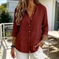 thumbnail image 4 of Women's Casual V Neck Button 3/4 Sleeve Linen Blouse Loose Fit Solid Color Tops for Summer, 4 of 6