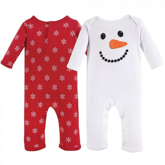 Hudson Baby Infant Cotton Coveralls 2pk, Snowman, 0-3 Months