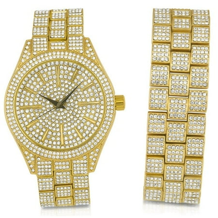 - 14K Yellow Gold Bling Master Watch/Bracelet Set