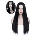 thumbnail image 1 of Peluca Morticia Addams negra Peluca negra para disfraz de Morticia Peluca de pelo liso para mujer Pelo suave Natural lindo con gorros de peluca Pelucas sintéticas de colores para D, 1 of 5