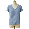 thumbnail image 2 of Craaazy Women's Casual Breathable Cotton Linen Fashion Loose Solid Color Short-Sleeved Spring Summer Vacation Clothes Gifts, 2 of 4