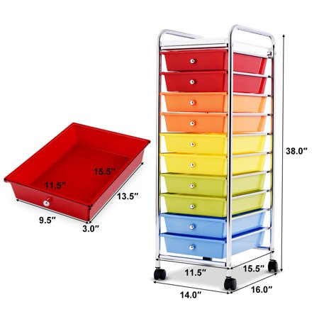 Costway 10 Drawer Rolling Organizer Cart Craft Utility Mobile