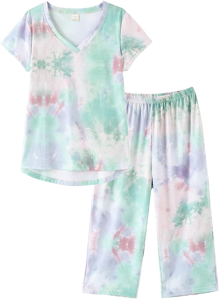 VENTELAN Women's Capri Pajama Sets Plus Size Sleepwear Top with Capri