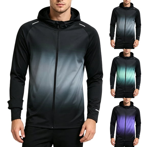 UVEASISHA Mens Workout Jackets Gym Running Lightweight Athletic Jacket Fashion Gradient Printed Zip Up Hoodies Breathable Outdoor Track Jackets Gray L