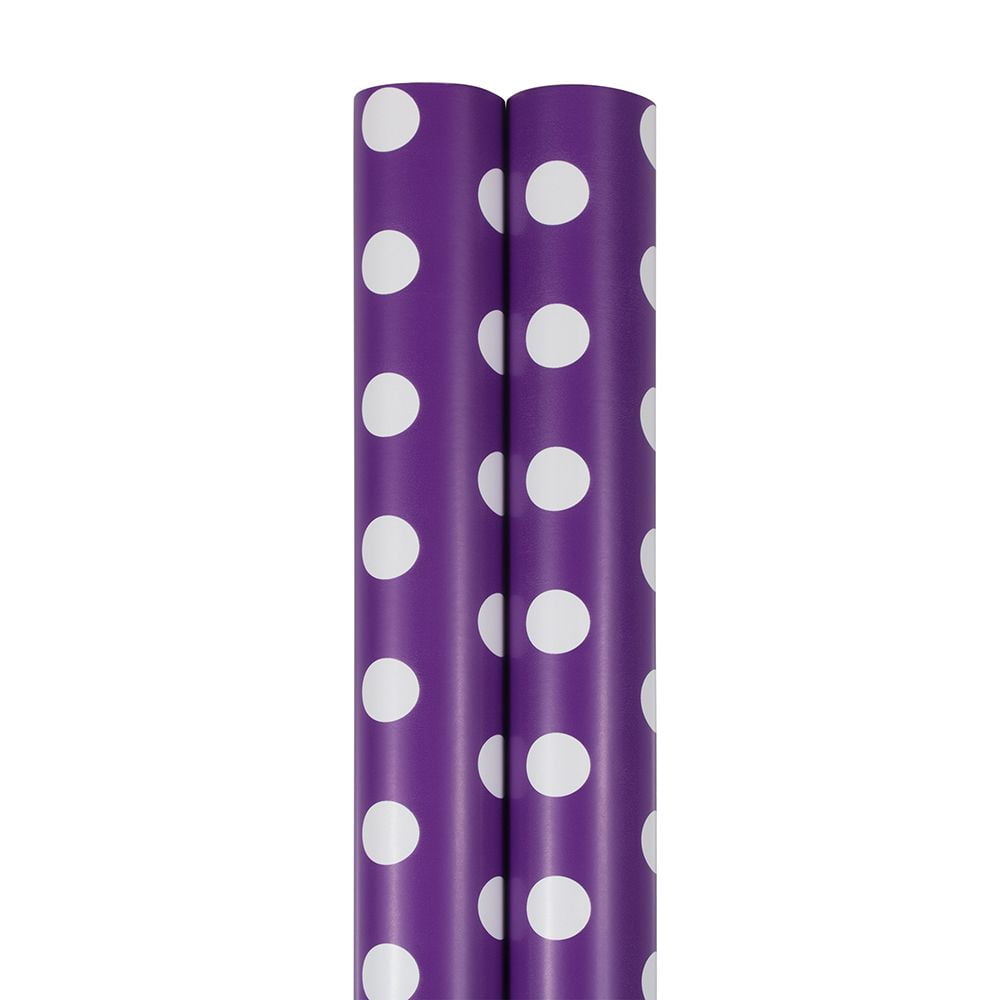 JAM Paper Polka Dot Wrapping Paper, 50 Sq. ft Total Purple & White, 2 Rolls