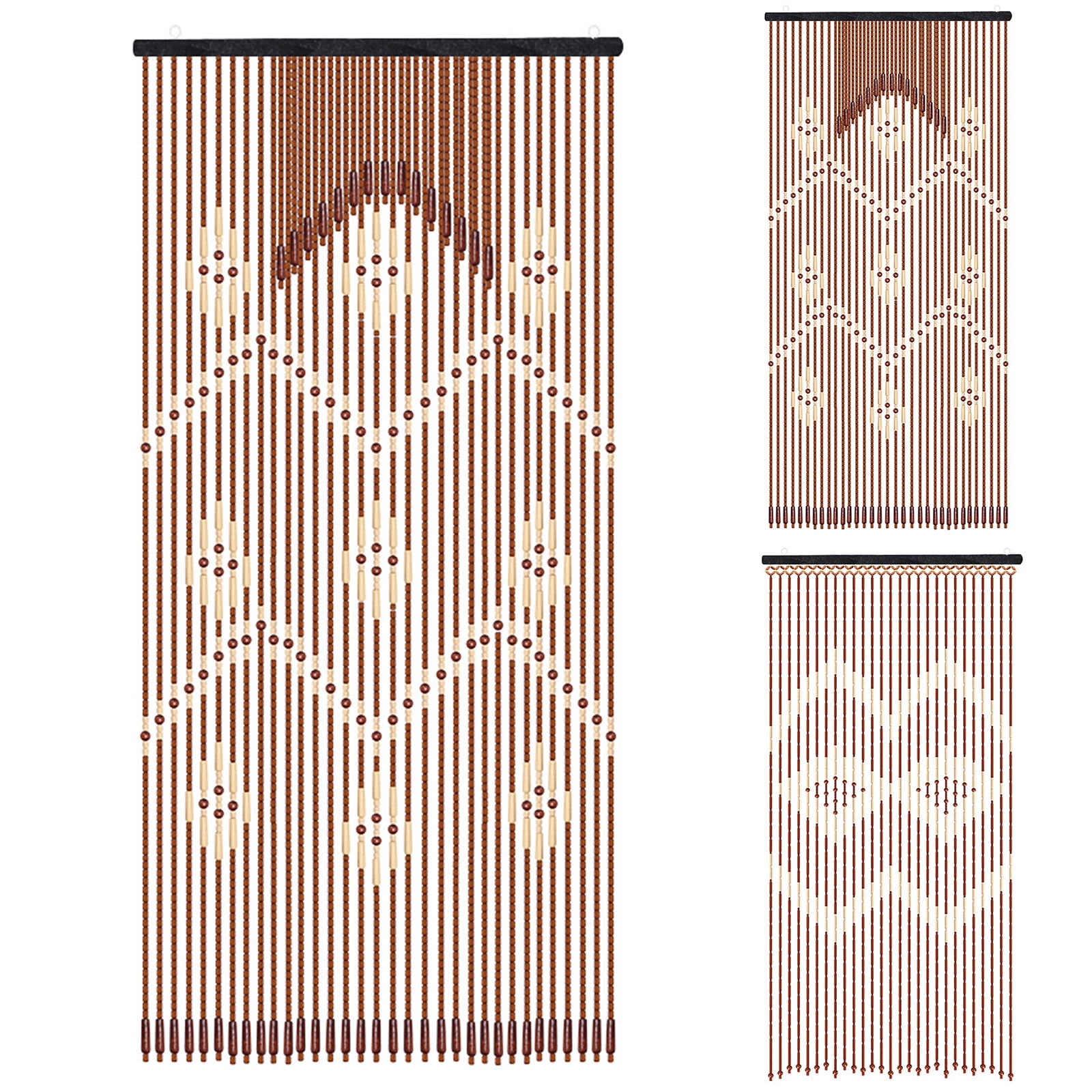 ANMINY Wooden Bead Door Curtain String Bohemian Bamboo Room Divider Home Decor 35x86in, Wave, 31 strands