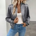 thumbnail image 2 of dGslk Women's Shiny Satin Bomber Jacket Lightweight Zip Up Casual Outerwear Long Sleeve Fashion Coat Silver S, 2 of 2