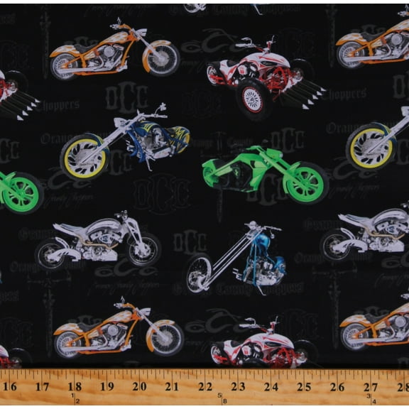Cotton Orange County Choppers Motorcycles Bikes Vehicles Transportations Wheels Black Cotton Fabric Print by the Yard (DDC10640-BLAC-D)