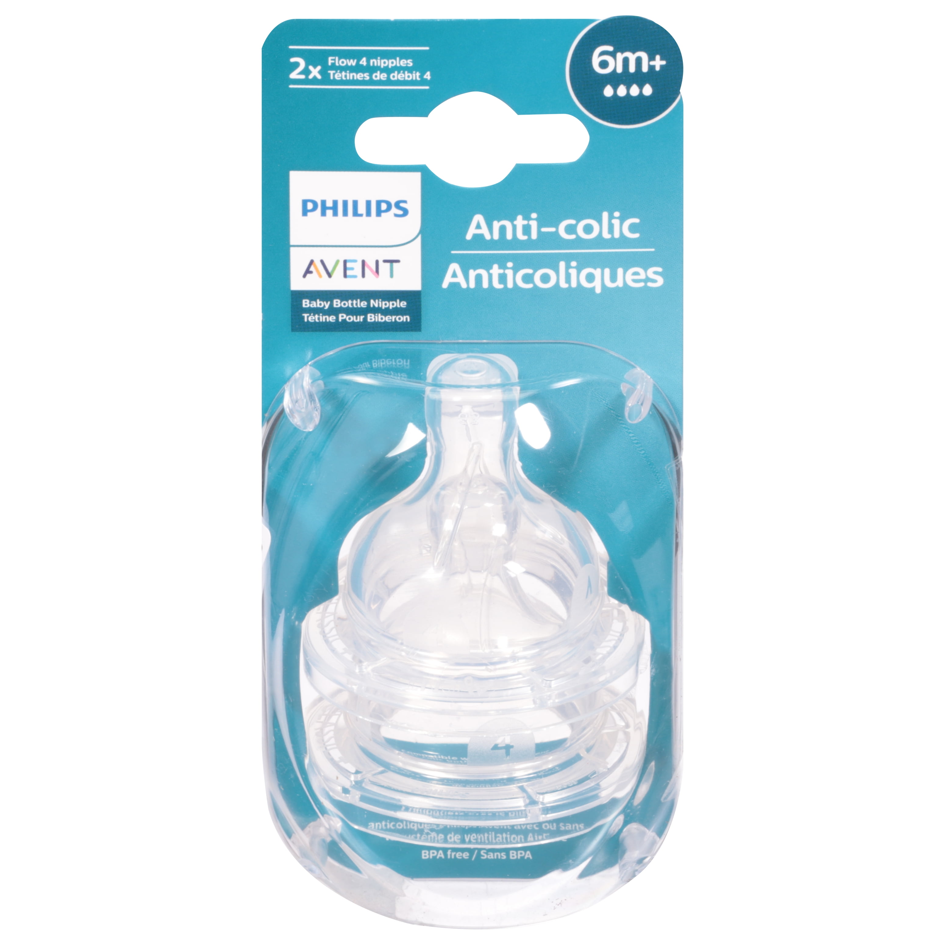 4 Pack Phillips Avent Anti-Colic Nipple Variable Flow 2 Ct 