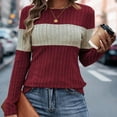 thumbnail image 4 of ATOYSOY Casual Ribbed Loose Knitted Shirts for Women Outwear Fall Trendy Round Neck Pullovers Long Sleeve Sweatshirts Color Block Tops Red L, 4 of 7