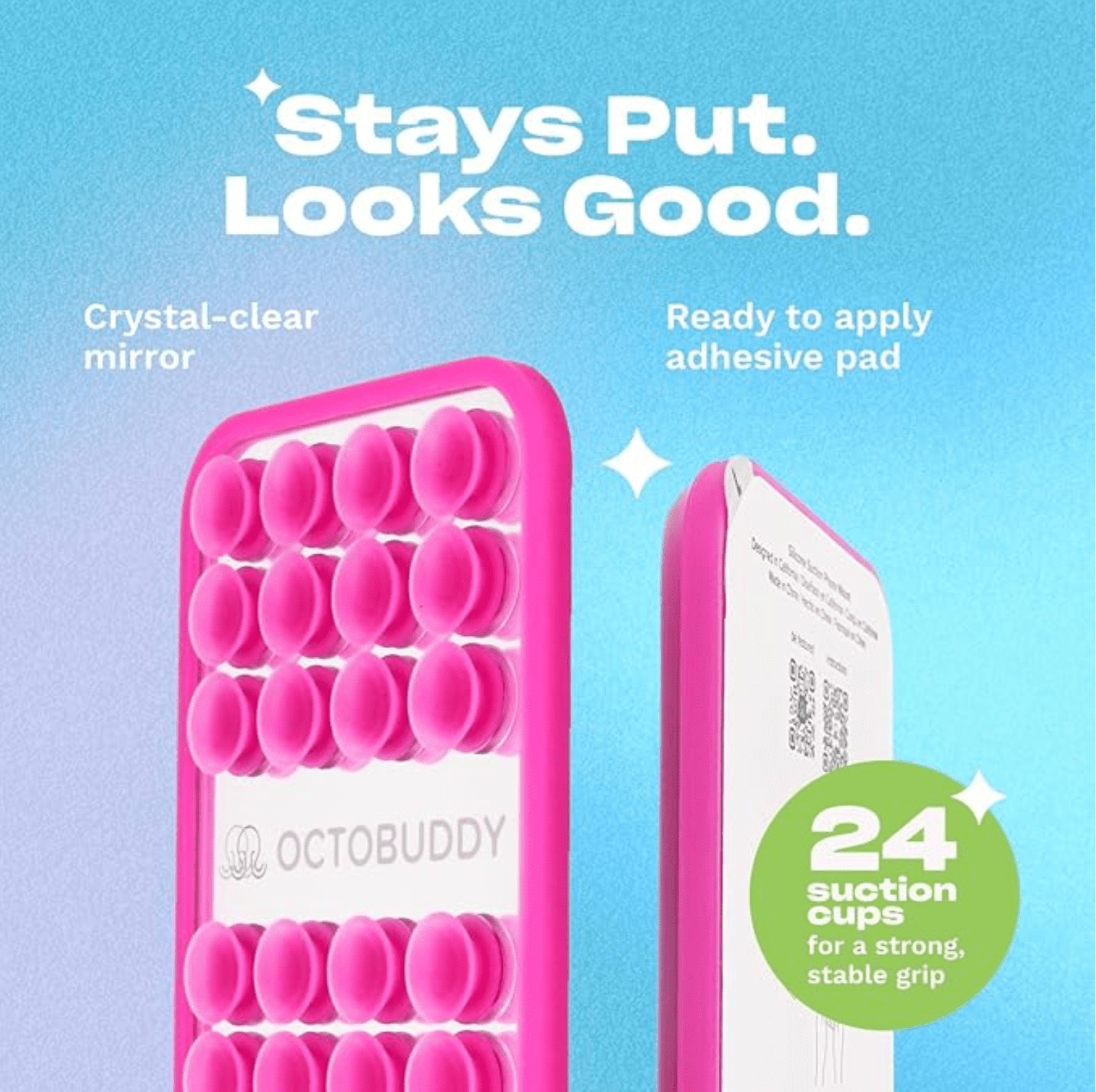 OCTOBUDDY Mirror - Cell Phone Mount with Built-in Mirror - Hands-Free Selfies and Videos - Suction Cup Mobile Holder - Content Creator Accessory