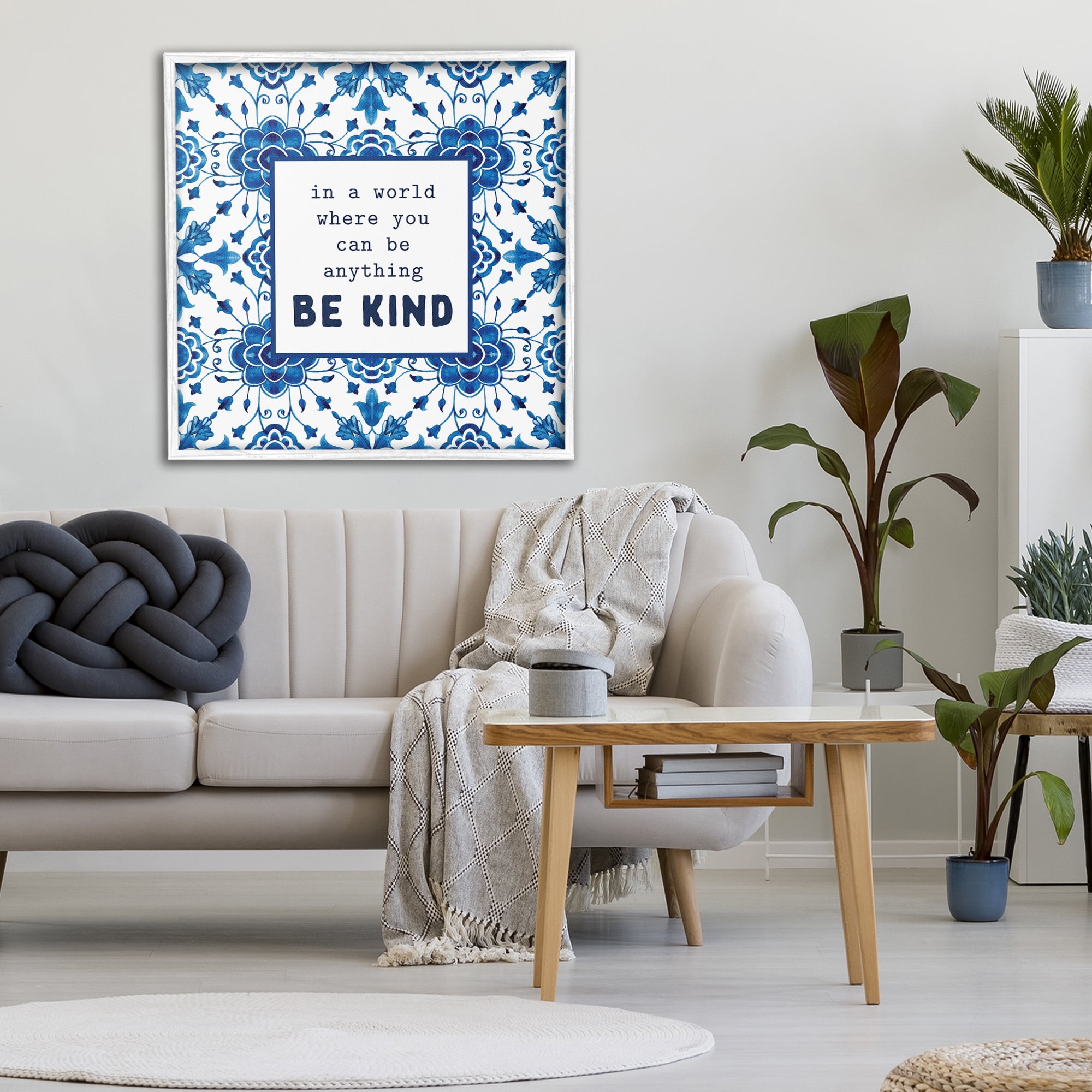 Patterned Be Kind Encouragement White Framed Giclee Art, design by Lettered and Lined