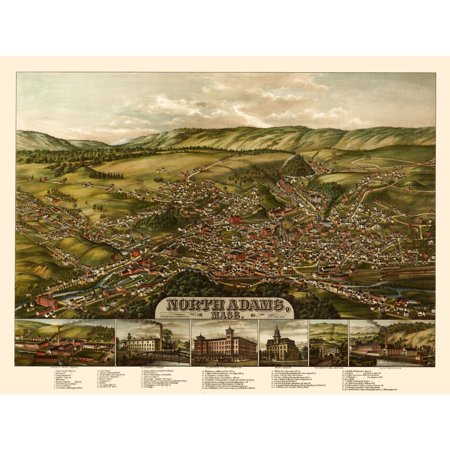Historic Panoramic View - North Adams Massachusetts - Rowley 1881 - Vintage Wall Art
