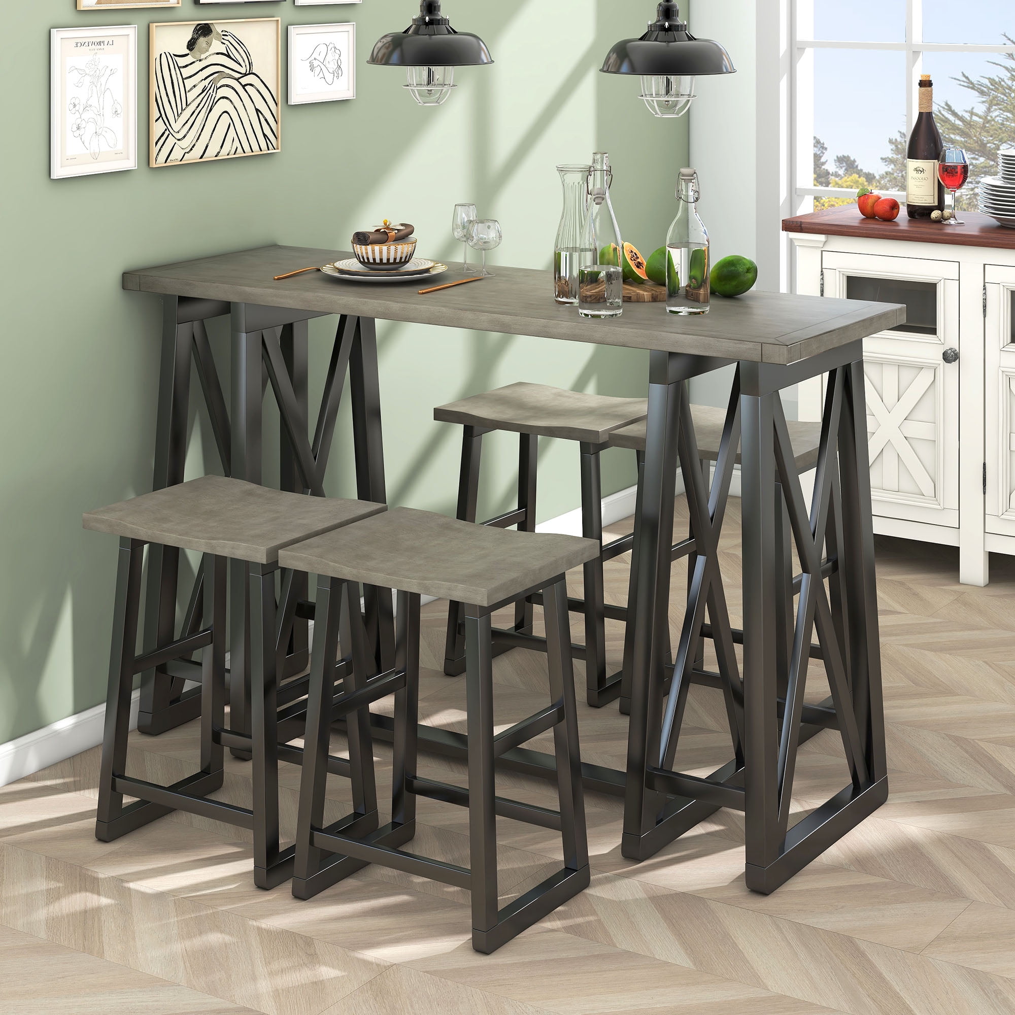 EUROCO Rustic 36" Small Place Dining Table Set Dining Table Kitchen